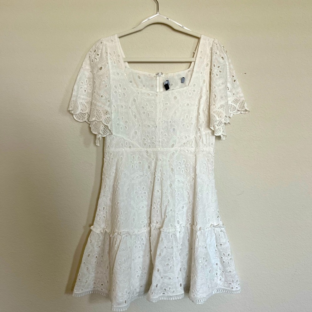 Lulus white embroidered flutter sleeve dress